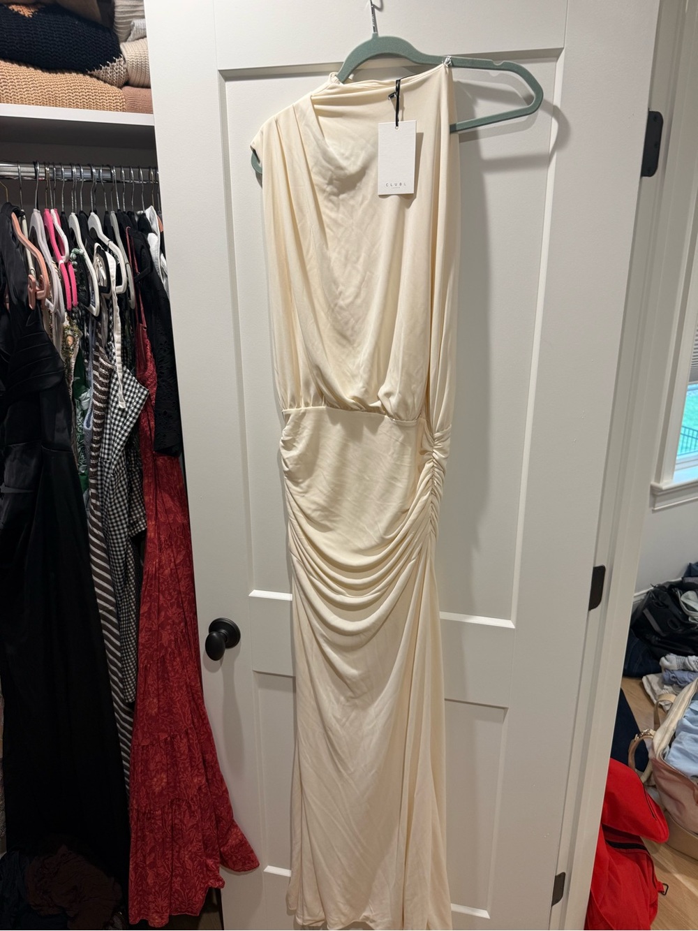 Club L London Cream Draped Halter Maxi Gown - Picture 2 of 5